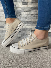 Camella Beige Canvas Style Lace Trainer