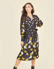 Lydia Multi Floral Button Front Belted Midi Dress