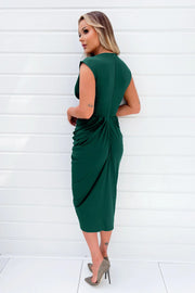 Helen Teal Wrap Style Draped Midi Dress