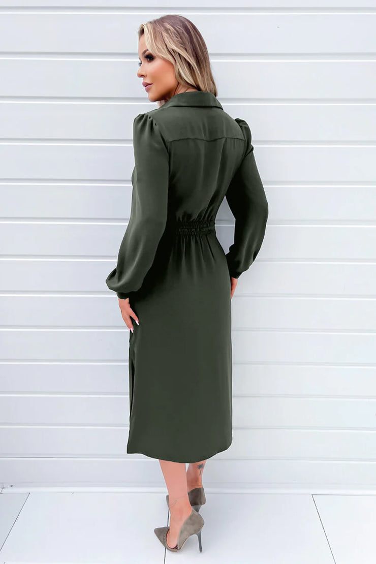 Faith Olive Green Tie Front Midi Shirt Dress - Koko Rose Boutique Faith Olive Green Tie Front Midi Shirt Dress - Koko Rose Boutique