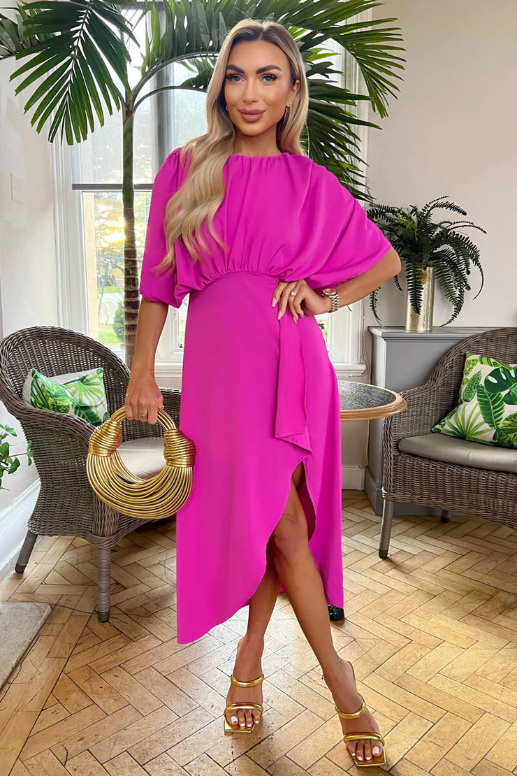 midi hot pink dresses Tesla Cami Strap Asymmetrical Midi Dress Hot Pink