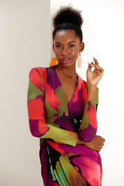Laurie Multi Tie Dye Print Long Sleeve Wrap Style Dress