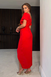Charlie Red Wrap Style Midi Dress