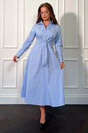 Lil Blue Pin Stripe Tie Front Shirt Dress