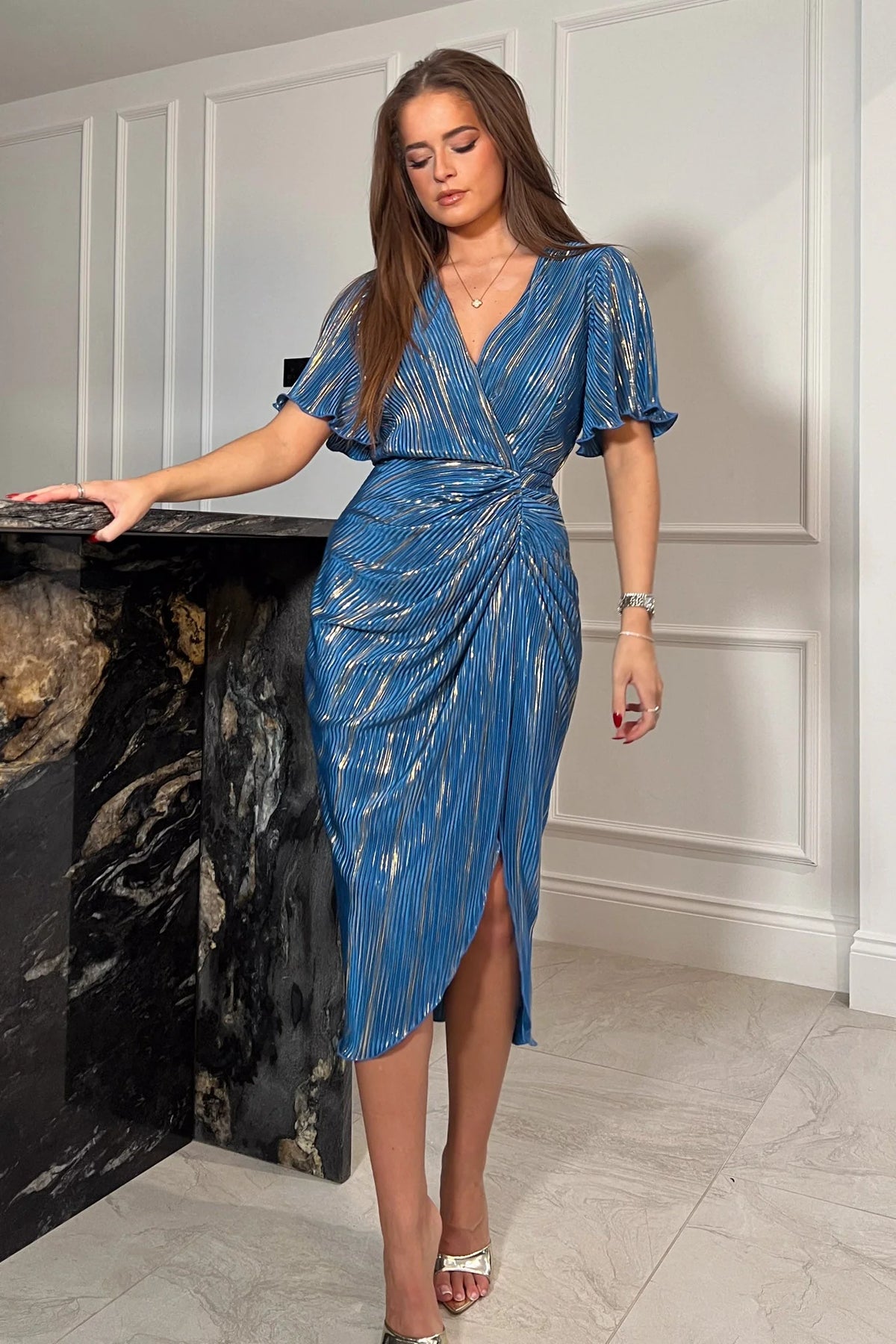 Gold midi dress shop