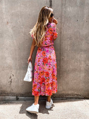 Hallie Pink Multi Floral Button Midi Dress