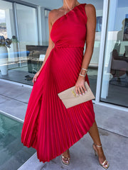 Lori Red Pleated One Shoulder Dress