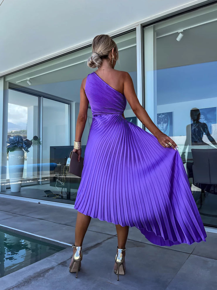 Lori Purple Pleated One Shoulder Dress