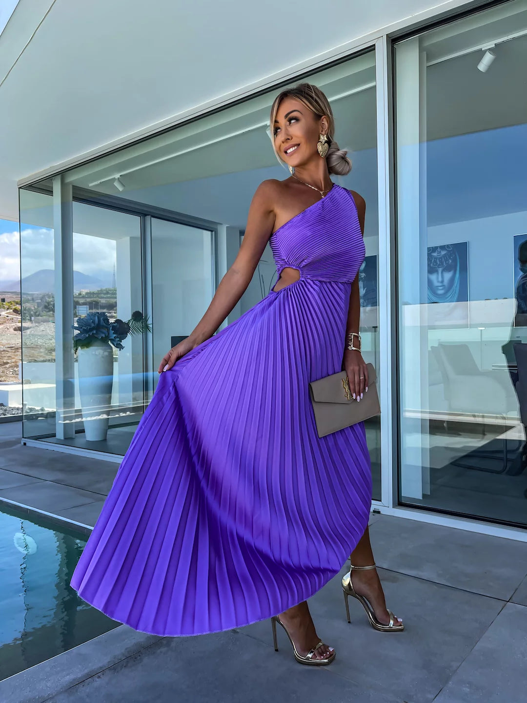 Lori Purple Pleated One Shoulder Dress Koko Rose Boutique
