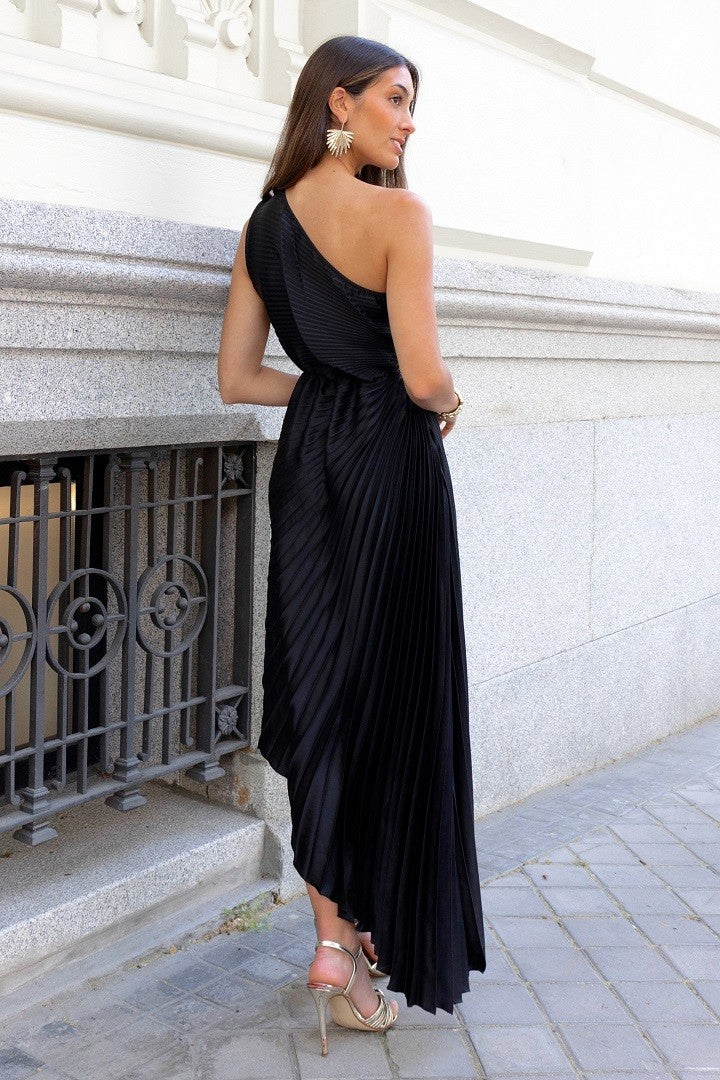 Lori Black Pleated One Shoulder Dress