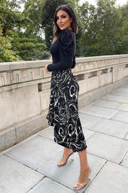 Trinny Black and Green 2 in 1 Style Marble Printed Dress