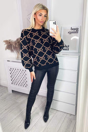 Leyla Black Geo Print Long Sleeve Jumper