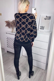 Leyla Black Geo Print Long Sleeve Jumper