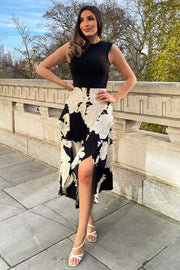 Lucy Black and Cream Floral Print 2 in 1 Midi Dress
