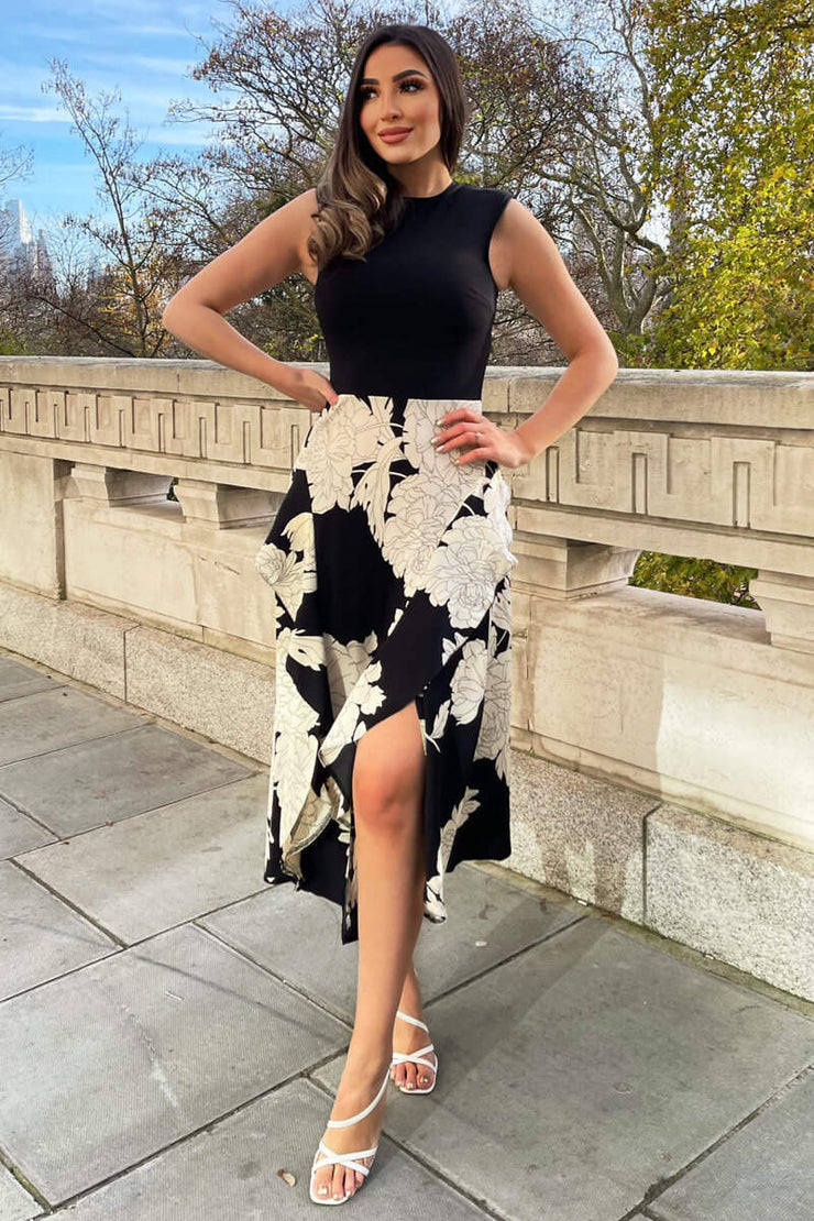 Black top floral skirt dress top