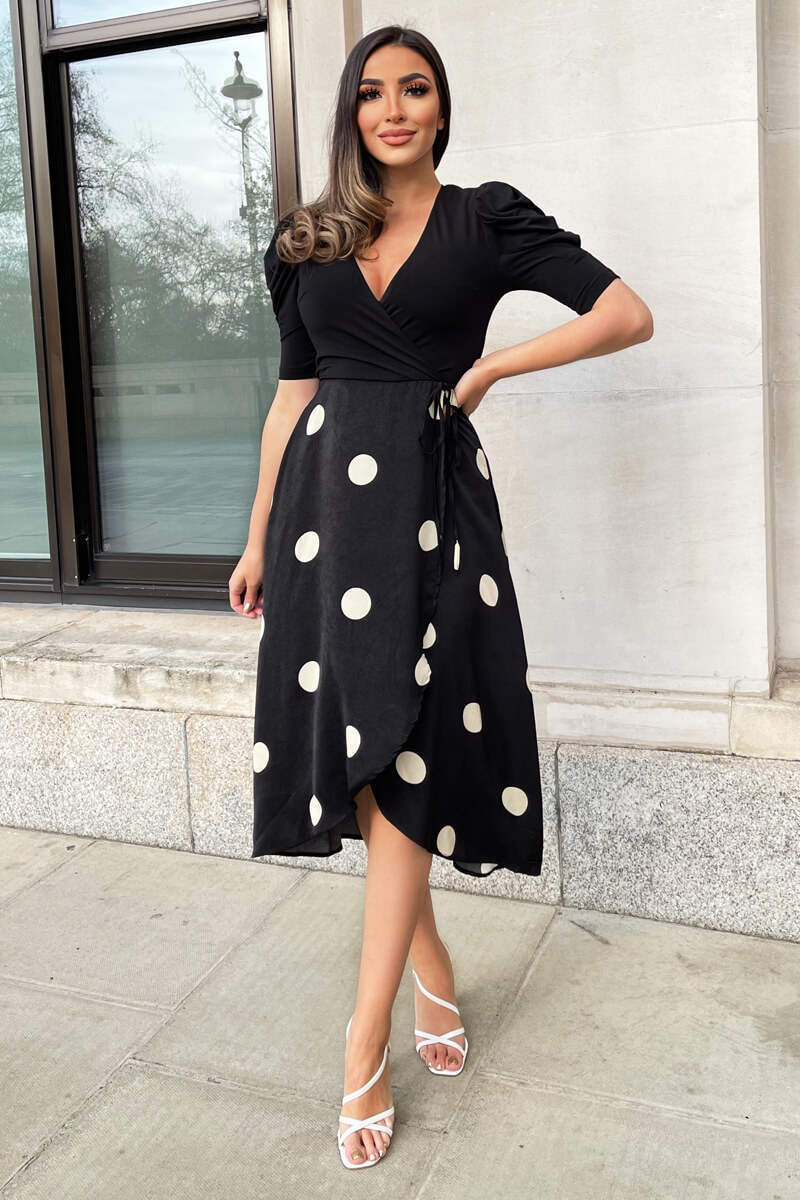 Caroline Black and Cream Polka Dot 2 in 1 Midi Dress - Koko Rose Boutique Caroline Black and Cream Polka Dot 2 in 1 Midi Dress - Koko Rose Boutique