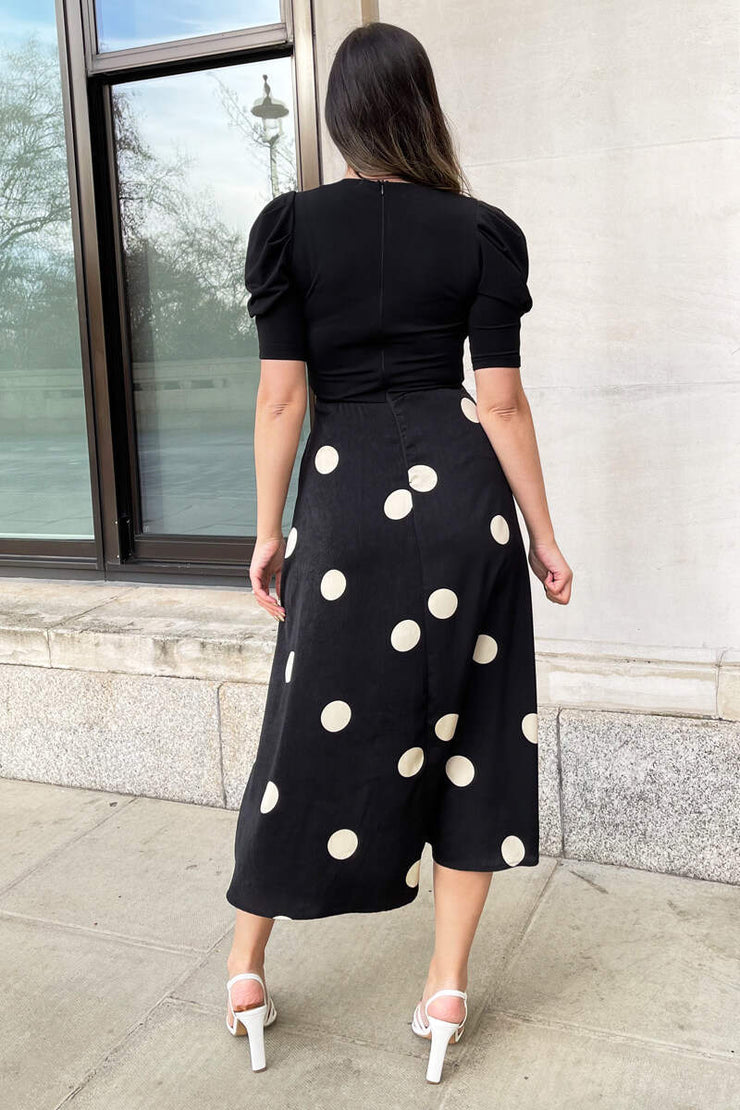 2 in 1 midi dress Caroline Black and Cream Polka Dot 2 in 1 Midi Dress