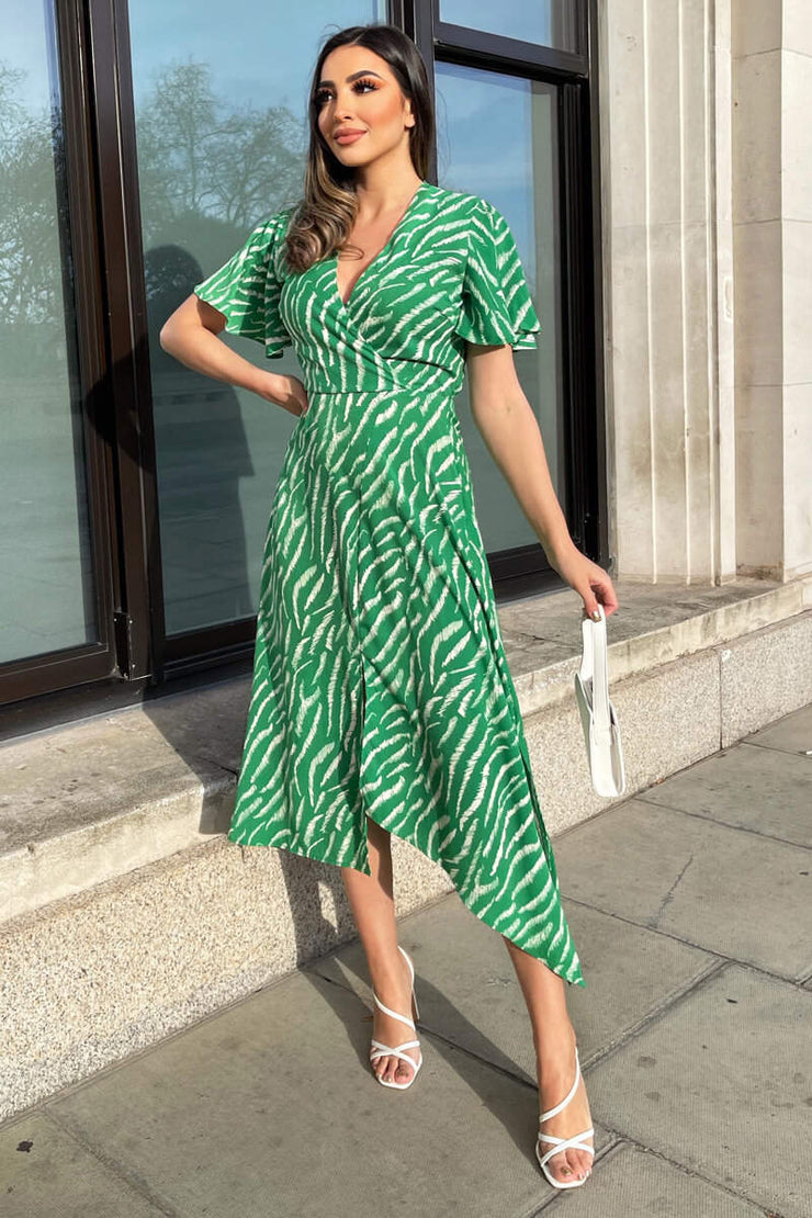 Gretta Green and White Animal Print Midi Dress - Koko Rose Boutique Gretta Green and White Animal Print Midi Dress - Koko Rose Boutique
