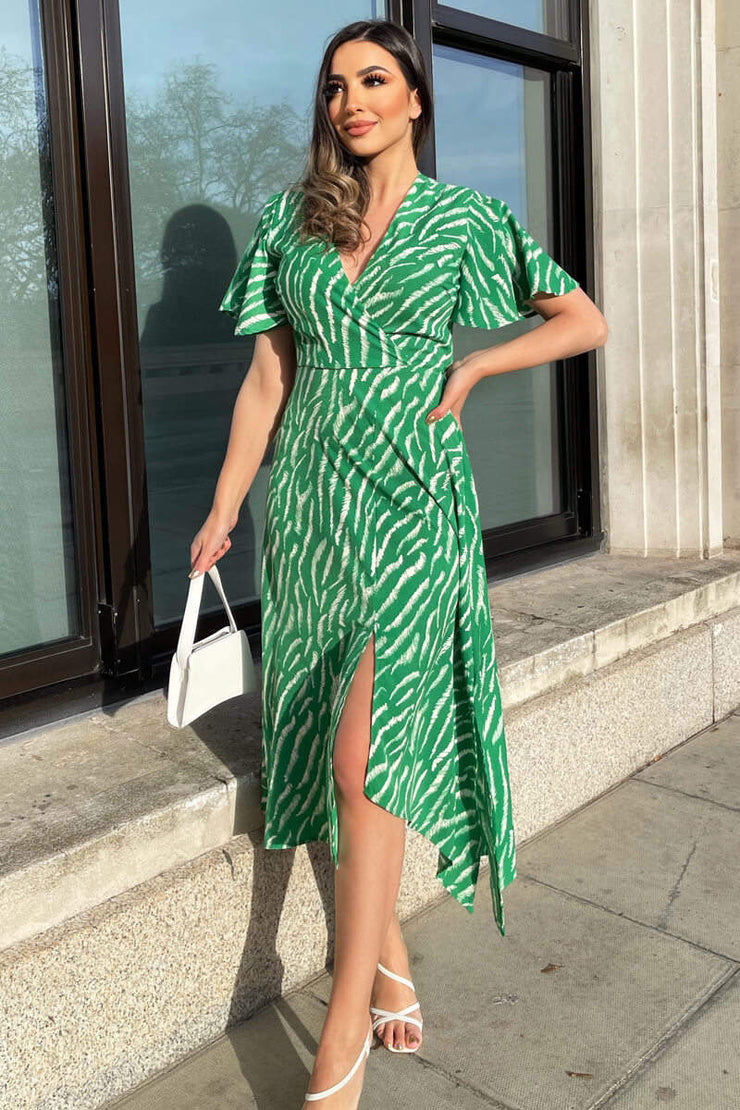 Gretta Green and White Animal Print Midi Dress - Koko Rose Boutique Gretta Green and White Animal Print Midi Dress - Koko Rose Boutique