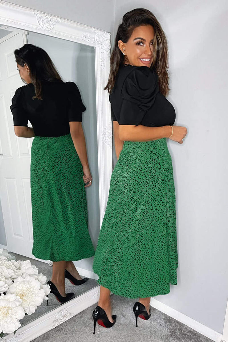 Abbie Green and Black 2 in 1 Wrap Style Midi Dress