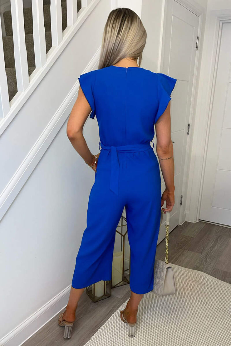 Lorrie Blue Belted Wrap Style Front Jumpsuit