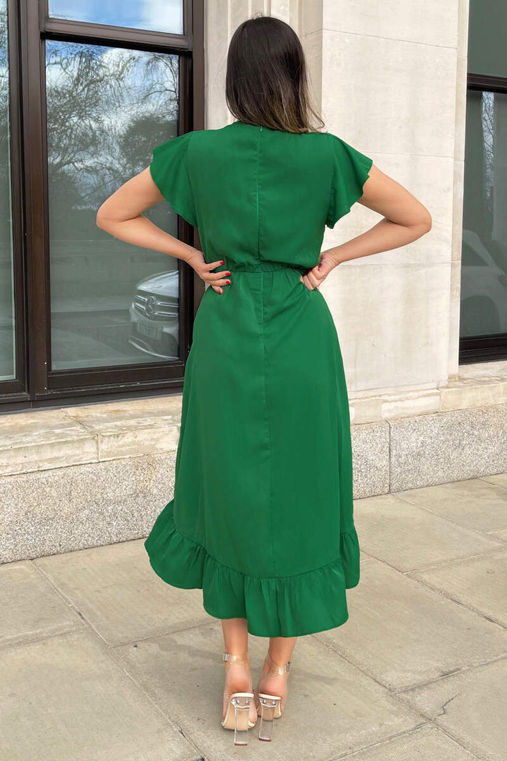 Sorcha Emerald Green Wrap Style Frill Hem Midi Dress