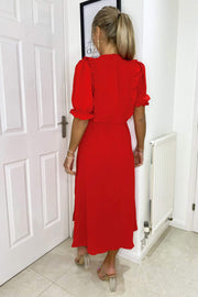 Claire Red Ruffle Split Leg Midi Dress