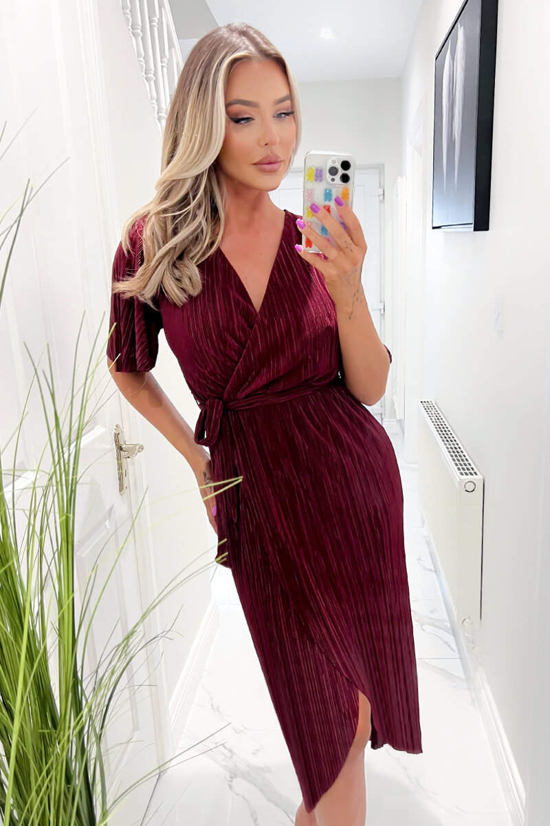 Trixie Wine Wrap Style Belted Midi Dress Trixie Wine Wrap Style Belted Midi Dress