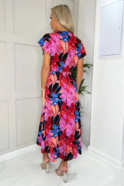 Shirley Multi Floral Print Frill Hem Midi Dress
