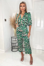 Jodie Green and Pink Printed V Neck Jumpsuit