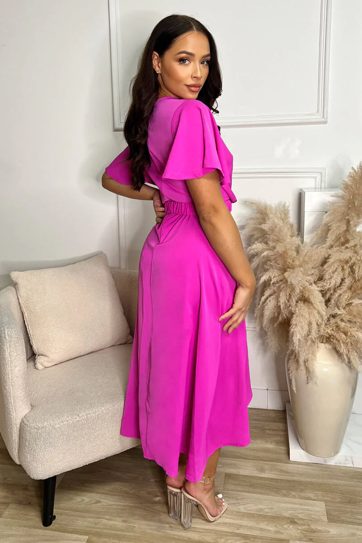 Danni Pink Short Sleeve Belted Midi Dress - Koko Rose Boutique Danni Pink Short Sleeve Belted Midi Dress - Koko Rose Boutique