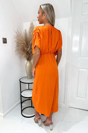 Destiny Blood Orange Batwing Top Wrap Skirt Midi Dress