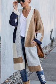 Cera Navy Colour Block Longline Cardigan