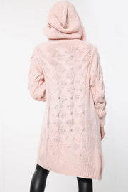 Mena Dusty Pink Cable Knit Hooded Cardigan