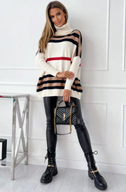 Ria Ivory Striped High Neck Jumper
