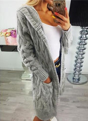 Mena Grey Cable Knit Hooded Cardigan