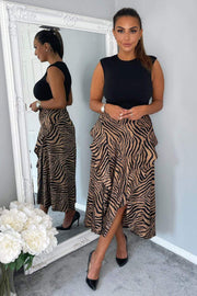 Willow Black and Camel Animal Print 2 in 1 Midi Dress