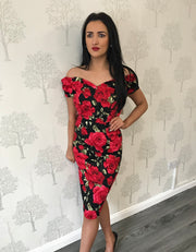 Claudia Black and Red Floral Dress