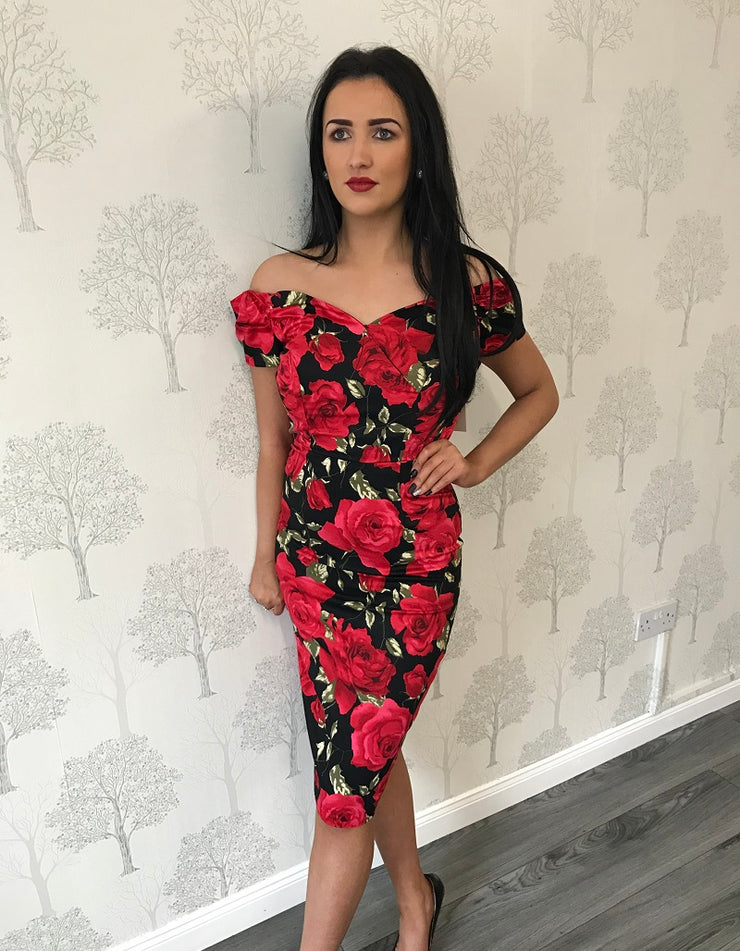 Claudia Black and Red Floral Dress
