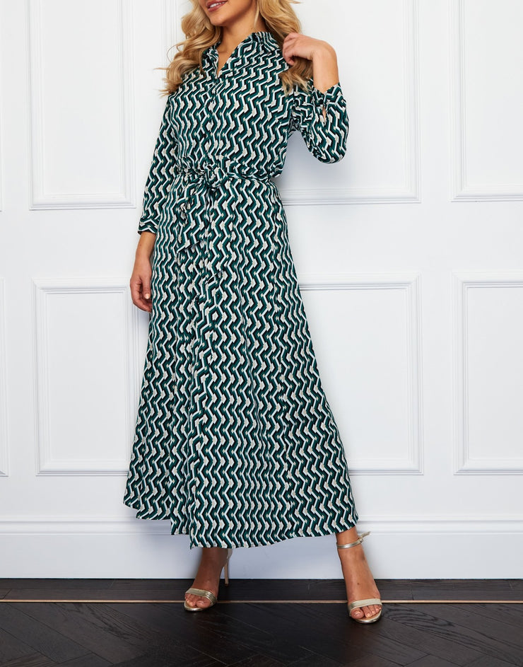 Carlie Emerald Geo Print Midi Shirt Dress