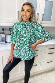 Sierra Green Printed Puff Sleeve Top