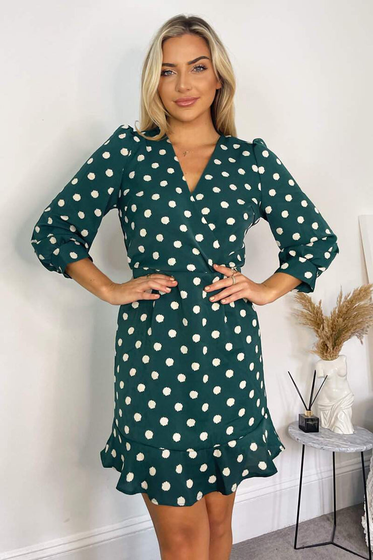 Jenna Emerald Green Spot Print Frill Hem Dress - Koko Rose Boutique Jenna Emerald Green Spot Print Frill Hem Dress - Koko Rose Boutique