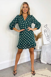 Jenna Emerald Green Spot Print Frill Hem Dress