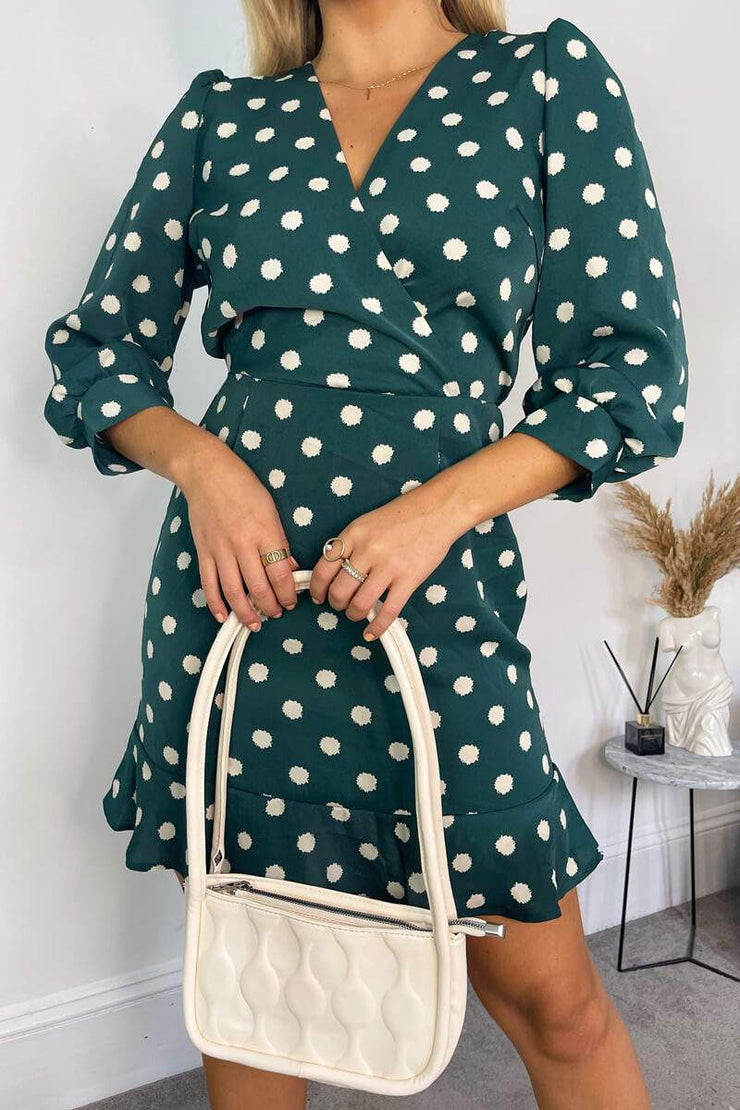 Jenna Emerald Green Spot Print Frill Hem Dress
