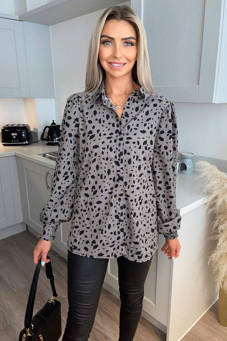 Leo Grey Animal Print Long Sleeved Shirt