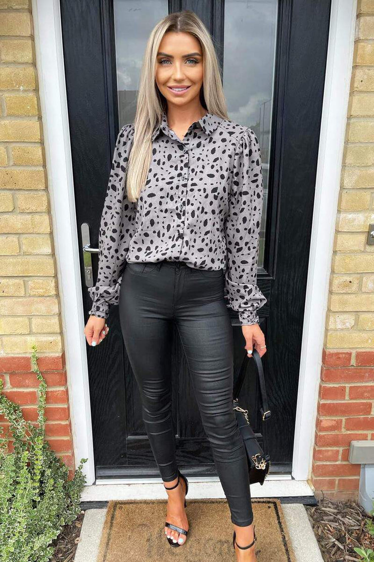 Leo Grey Animal Print Long Sleeved Shirt