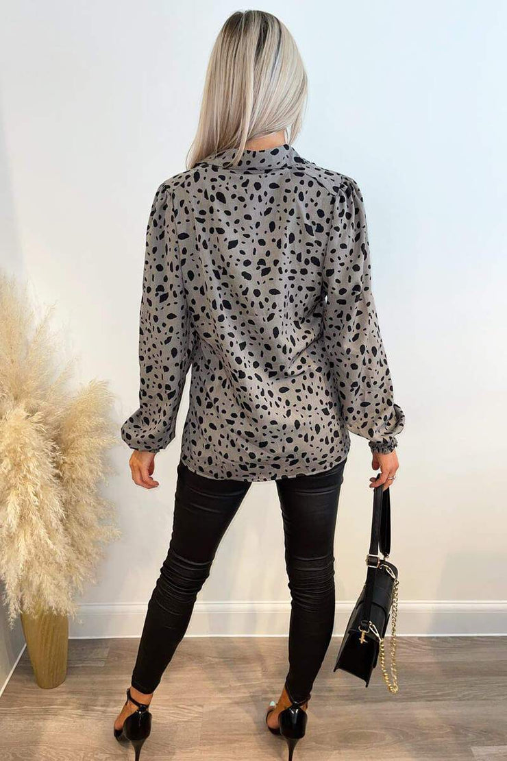 Leo Grey Animal Print Long Sleeved Shirt