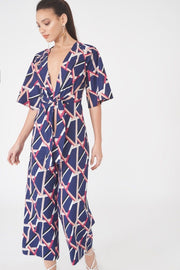 Harlow Abstract Print Tie Front Jumpsuit