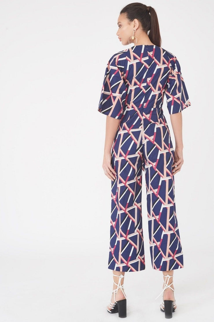 Harlow Abstract Print Tie Front Jumpsuit