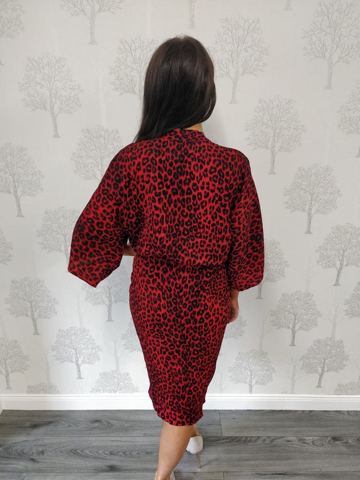 Jenny Red Animal Print Kimono Dress